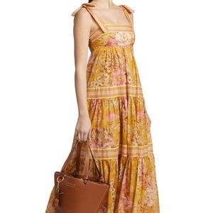 Zimmermann Pattie Tie Strap Tiered Cotton Midi-Dress Size 0